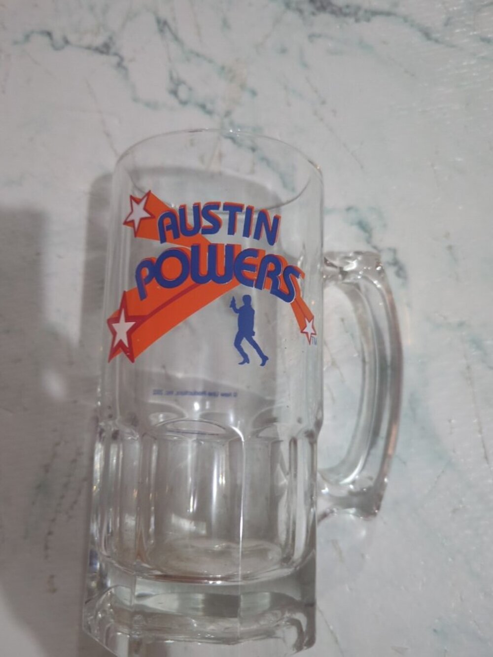 VINTAGE Austin Powers Large Collectors Mug Glass Stein w/ Handle- 2002 VGC